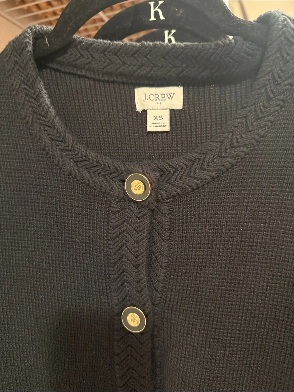 J. Crew black Braided-Trim lady jacket Gold Button 100% cotton